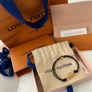Louis Vuitton Black Cord Bracelet with Gold-Tone Lock
